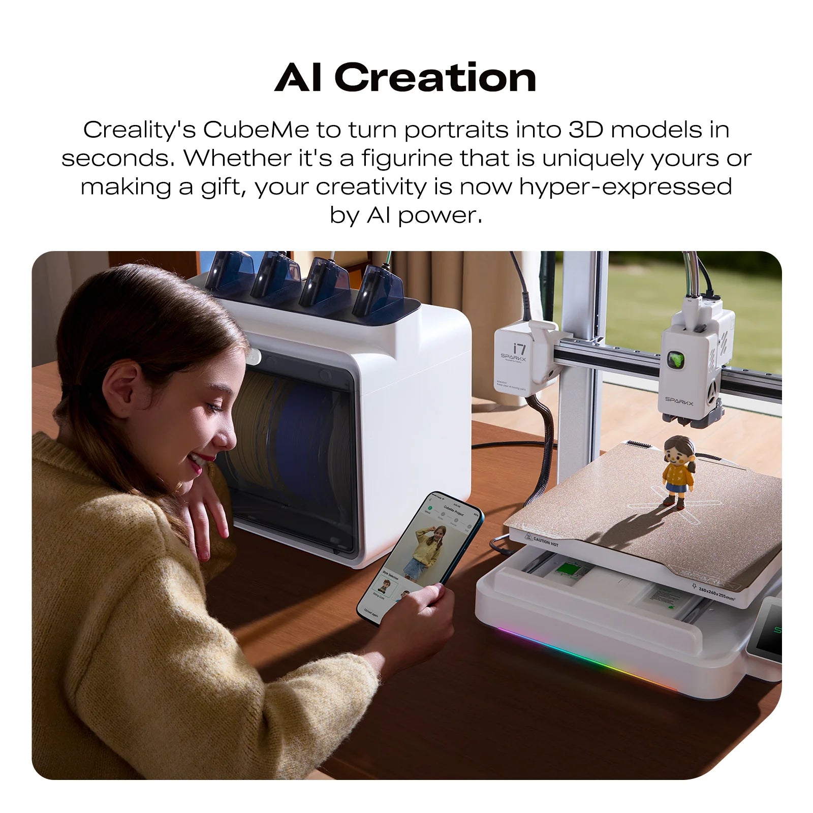 Creality SPARKX i7 Color Combo 3D Printer AI Photo to 3D Model RGB Light Custom Figurines Creative Use