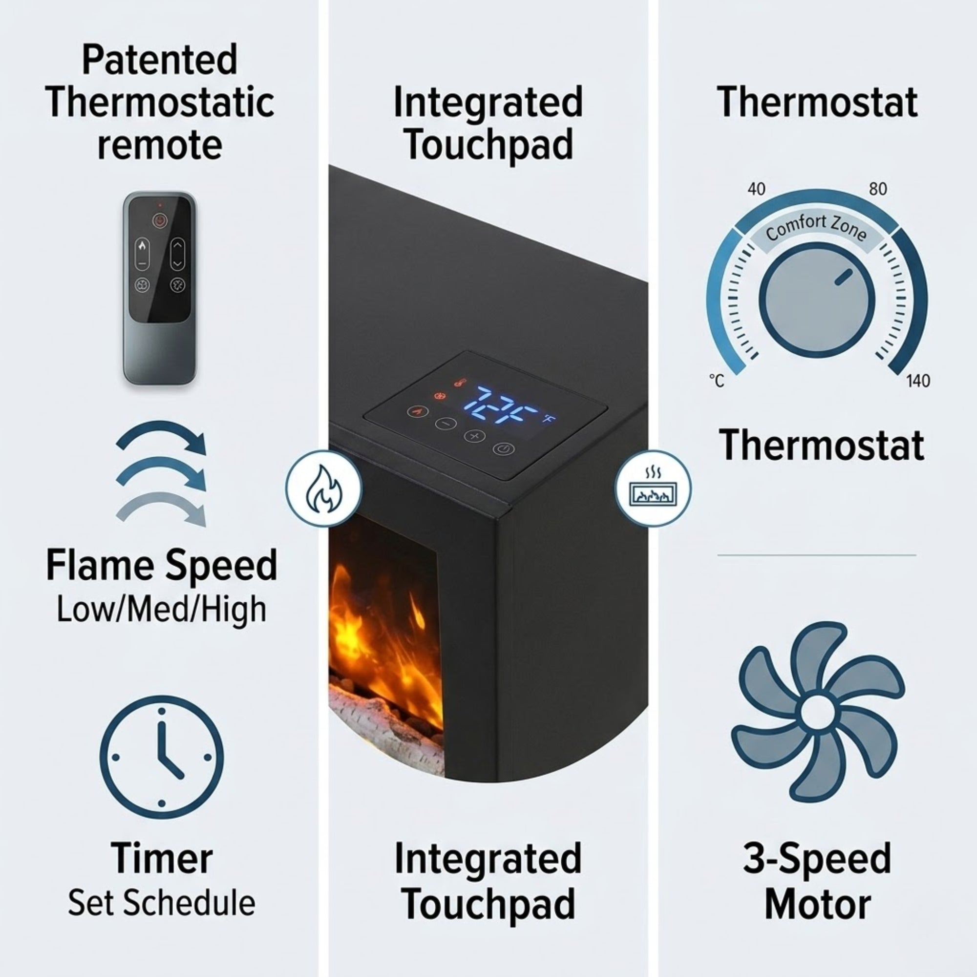 Symmetry Bespoke Smart Electric Fireplace: Indoor/Outdoor Built-in Wall Mounted Heater with WiFi, Bluetooth & Remote Control