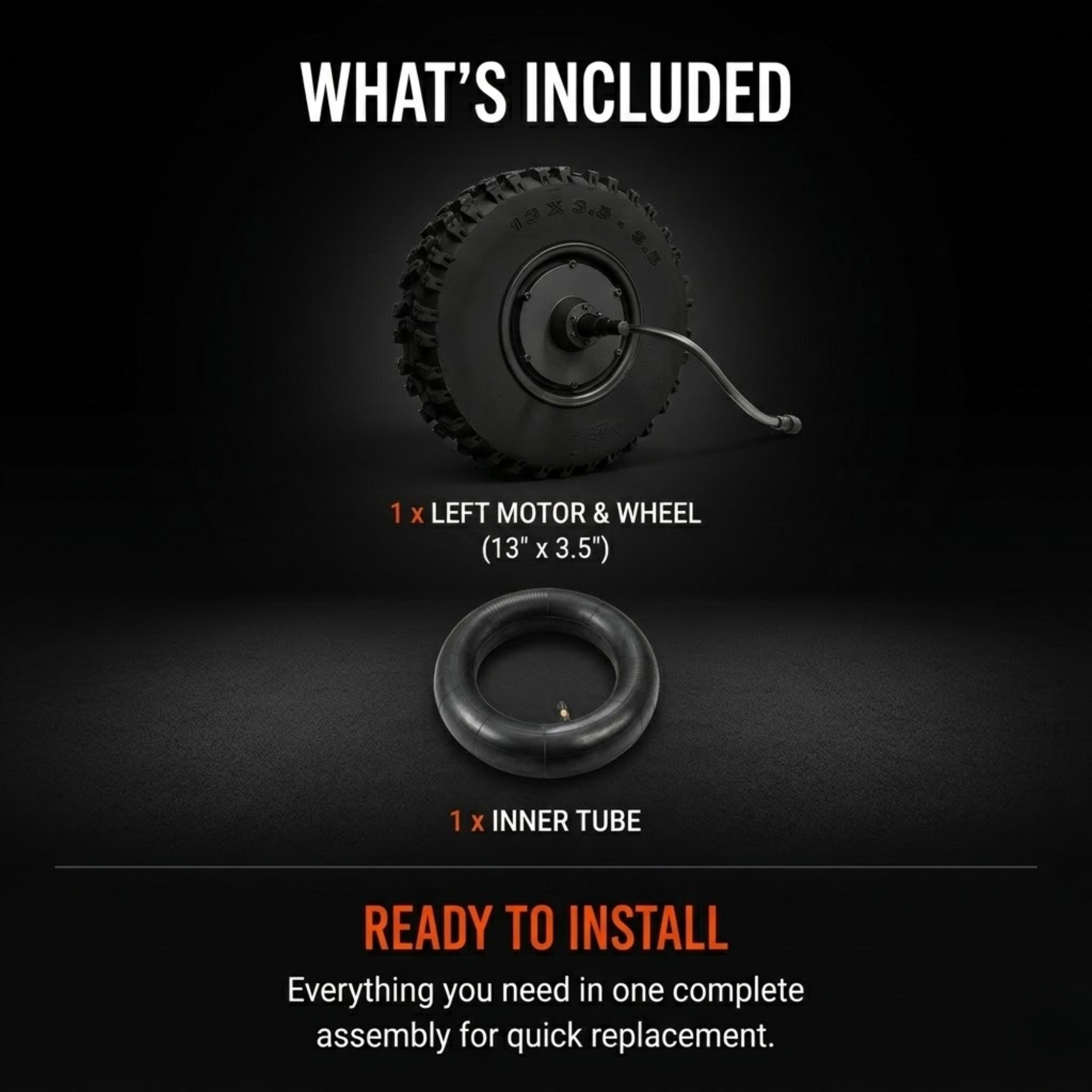 LEFT MOTOR & WHEEL | 13" x 3.5" | X-QUAD 3000